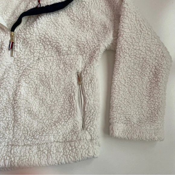 TOMMY HILFIGER Teddy Plush Sherpa Cream Fleece Quarter Zip Pullover Size Small - Picture 4 of 12